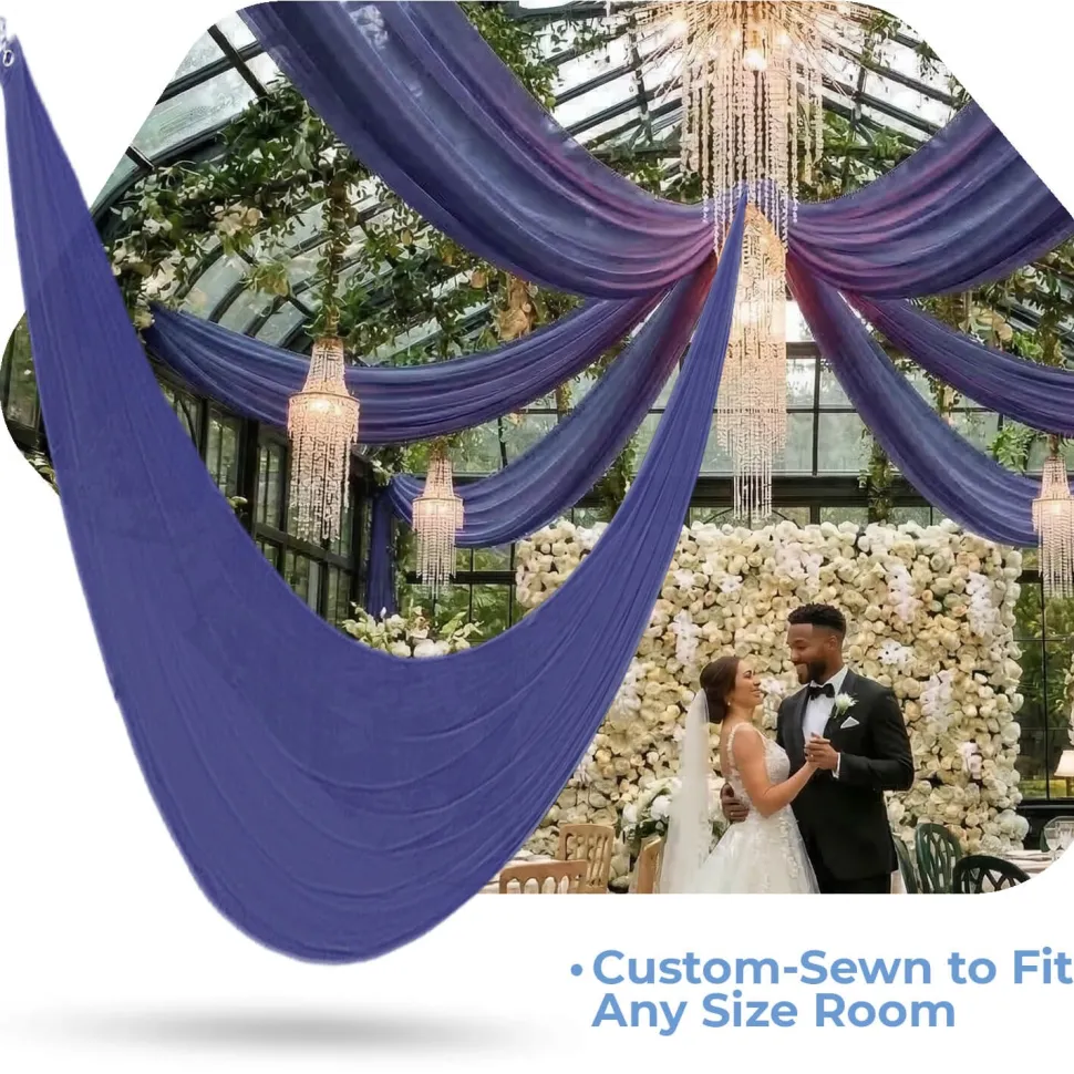 Single Piece - Purple Taffeta Prefabricated Ceiling Drape Panel - Choose Length and Drop!