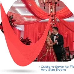 Single Piece - Red Crushed Taffeta Prefabricated Ceiling Drape Panel - Choose Length and Drop!