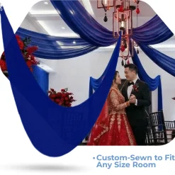 Single Piece - Royal Blue Crushed Taffeta Prefabricated Ceiling Drape Panel - Choose Length and Drop!