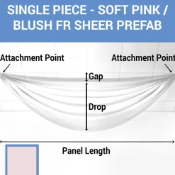 Single Piece -Soft Pink/Blush FR Sheer Prefabricated Ceiling Drape Panel - Choose Length and Drop!