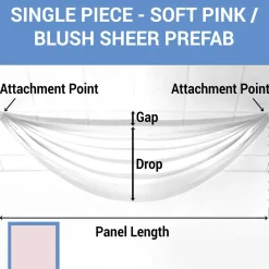 Single Piece - Soft Pink/Blush Sheer Prefabricated Ceiling Drape Panel - Choose Length and Drop!