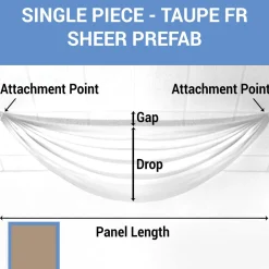 Single Piece -Taupe FR Sheer Prefabricated Ceiling Drape Panel - Choose Length and Drop!