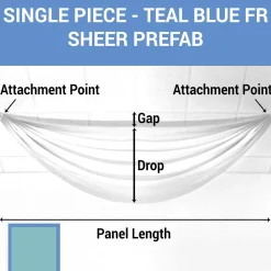 Single Piece -Teal Blue FR Sheer Prefabricated Ceiling Drape Panel - Choose Length and Drop!