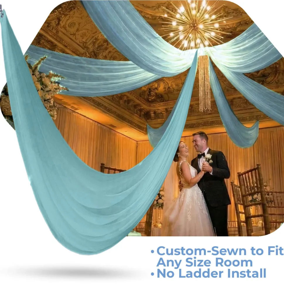 Single Piece - Teal Blue Sheer Prefabricated Ceiling Drape Panel - Choose Length and Drop!
