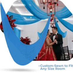 Single Piece - Turquoise Crushed Taffeta Prefabricated Ceiling Drape Panel - Choose Length and Drop!