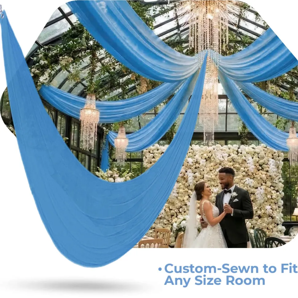 Single Piece - Turquoise Taffeta Prefabricated Ceiling Drape Panel - Choose Length and Drop!