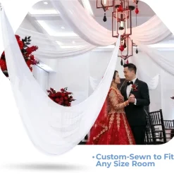 Single Piece - White Crushed Taffeta Prefabricated Ceiling Drape Panel - Choose Length and Drop!