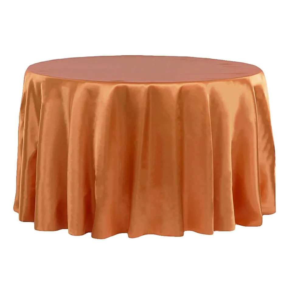 Sleek Satin Tablecloth 120" Round - Burnt Orange