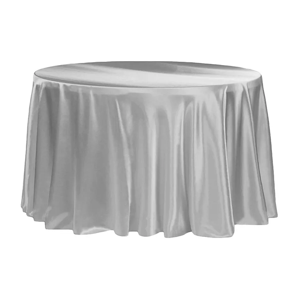 Sleek Satin Tablecloth 120" Round - Silver