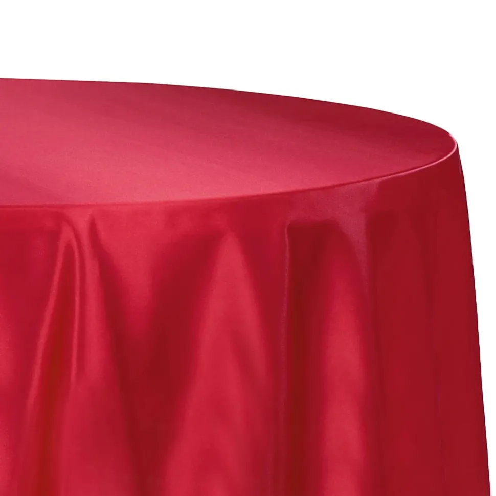 Sleek Satin Tablecloths 132" Round - Apple Red