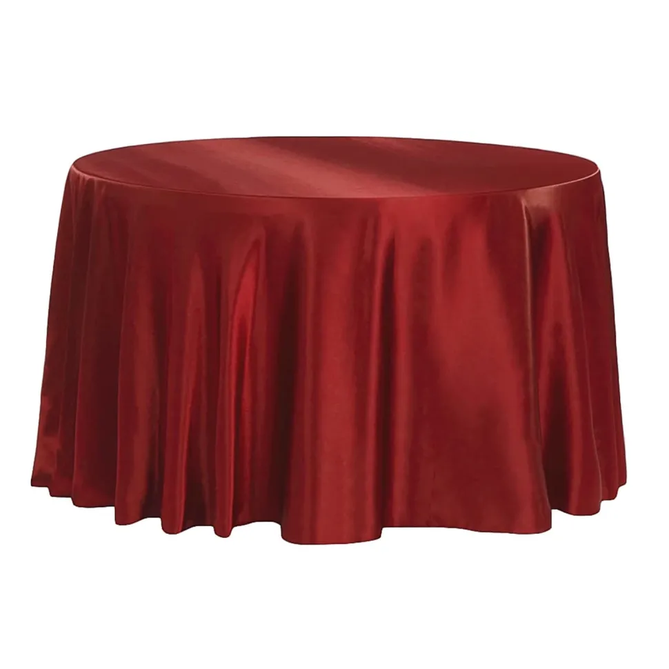 Sleek Satin Tablecloths 132" Round - Burgundy