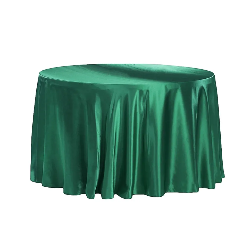 Sleek Satin Tablecloths 132" Round - Emerald Green