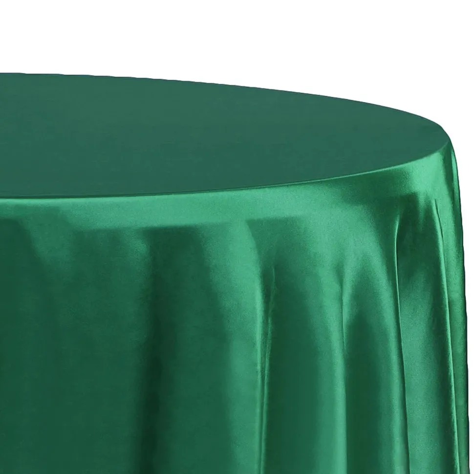 Sleek Satin Tablecloths 132" Round - Emerald Green