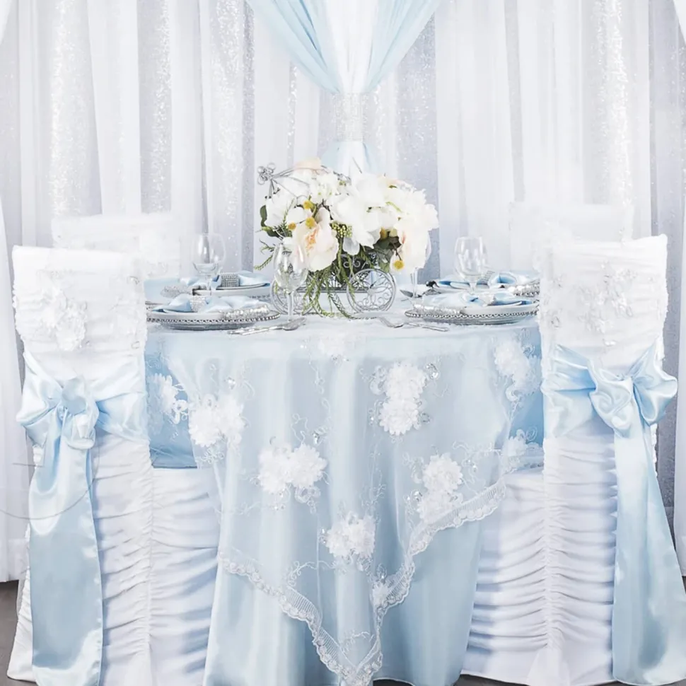 Sleek Satin Tablecloths 132" Round - Baby Blue
