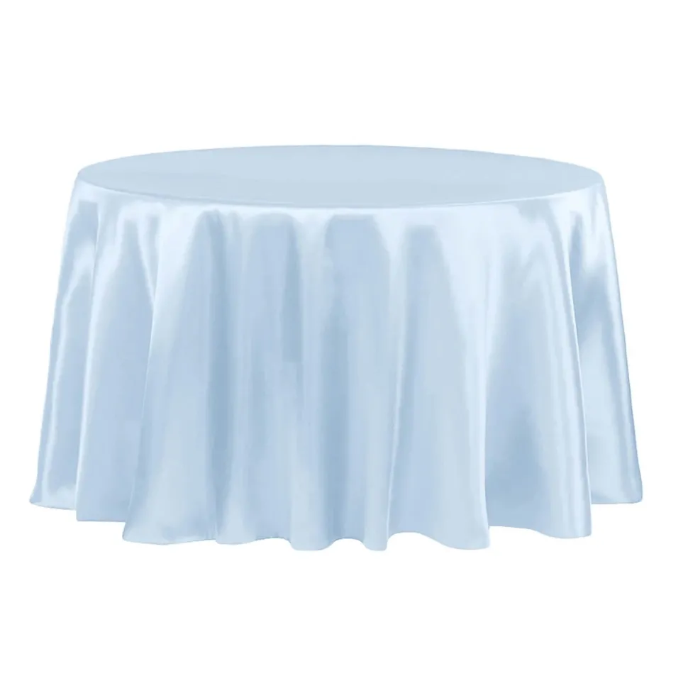 Sleek Satin Tablecloths 132" Round - Baby Blue