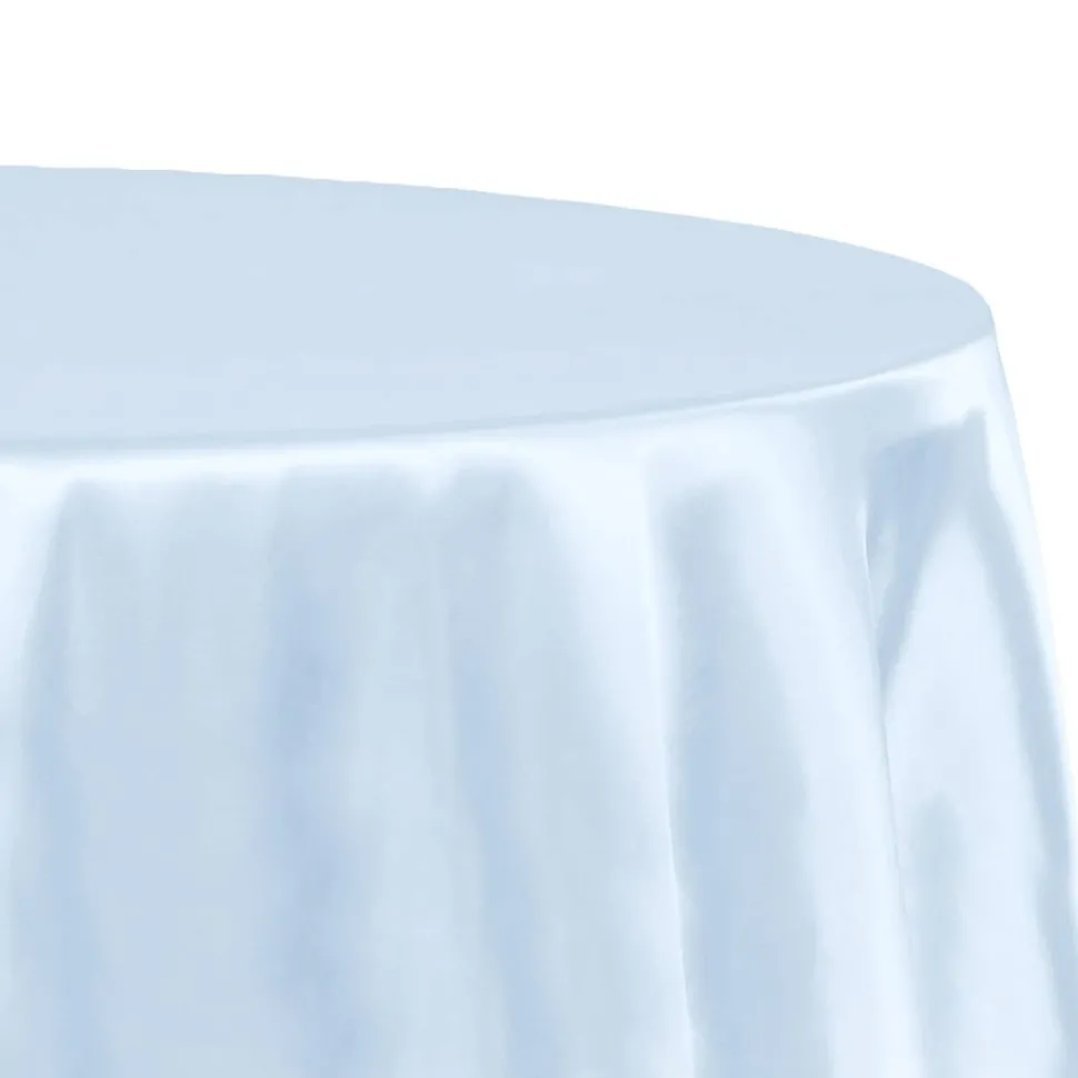 Sleek Satin Tablecloths 132" Round - Baby Blue