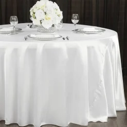 Sleek Satin Tablecloths 132" Round - White