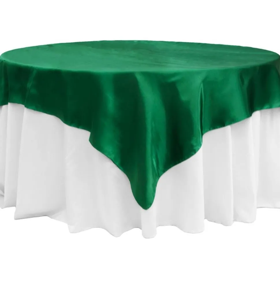 Sleek Satin Tablecloths 72" Square - Emerald Green
