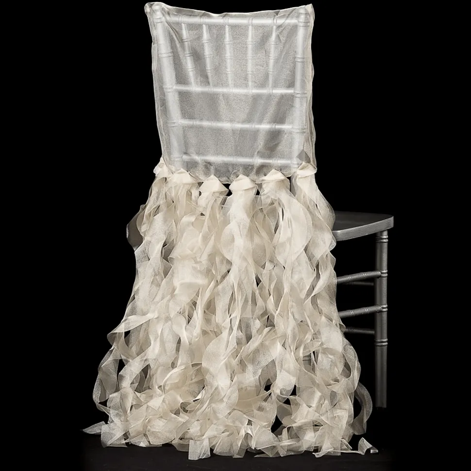 Spiral Taffeta & Organza Chair Back Slip Cover - Champagne