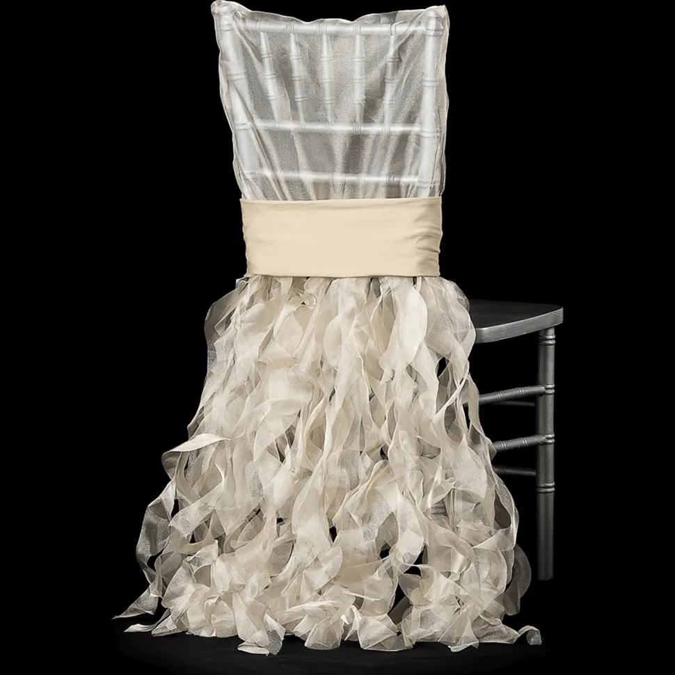 Spiral Taffeta & Organza Chair Back Slip Cover - Champagne