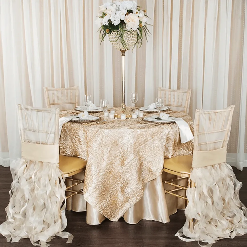 Spiral Taffeta & Organza Chair Back Slip Cover - Champagne