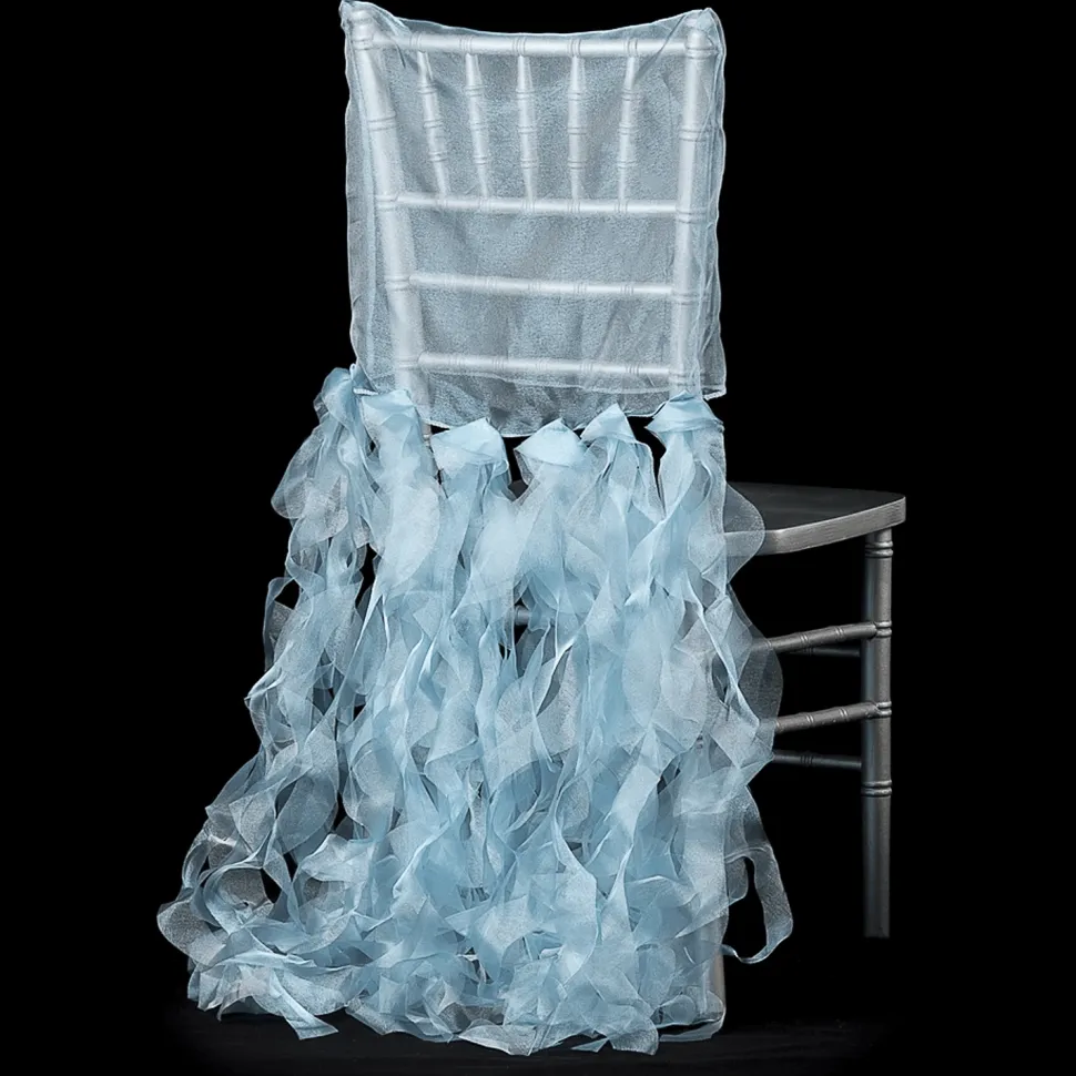 Spiral Taffeta & Organza Chair Back Slip Cover - Baby Blue