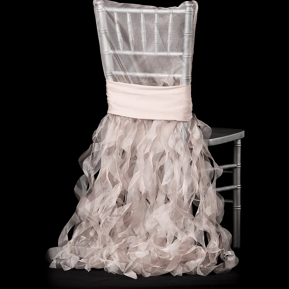 Spiral Taffeta & Organza Chair Back Slip Cover - Blush / Rose Gold