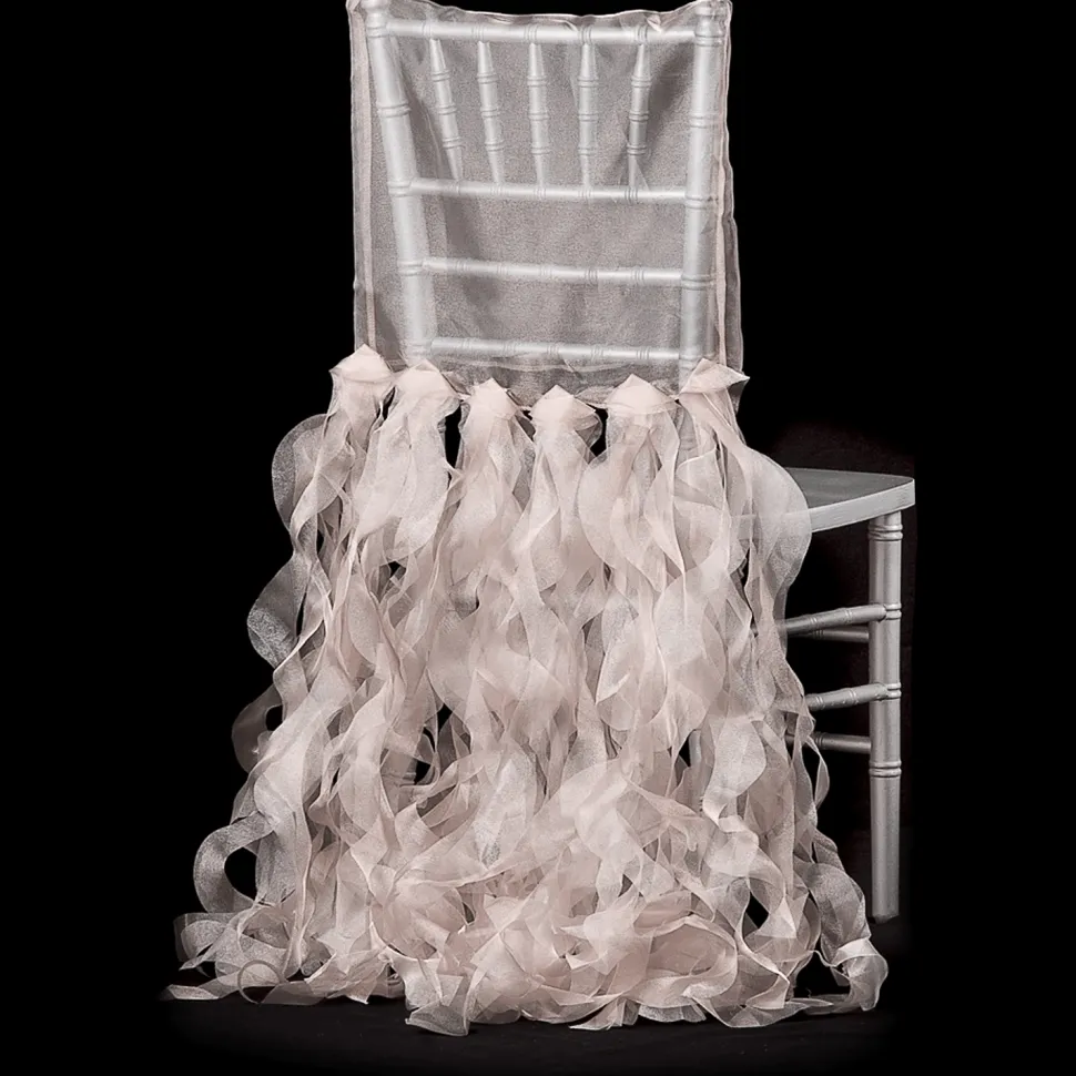 Spiral Taffeta & Organza Chair Back Slip Cover - Blush / Rose Gold