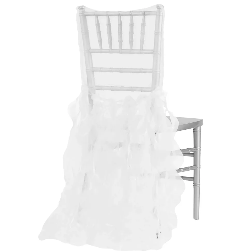 Spiral Taffeta & Organza Chair Back Slip Cover - White