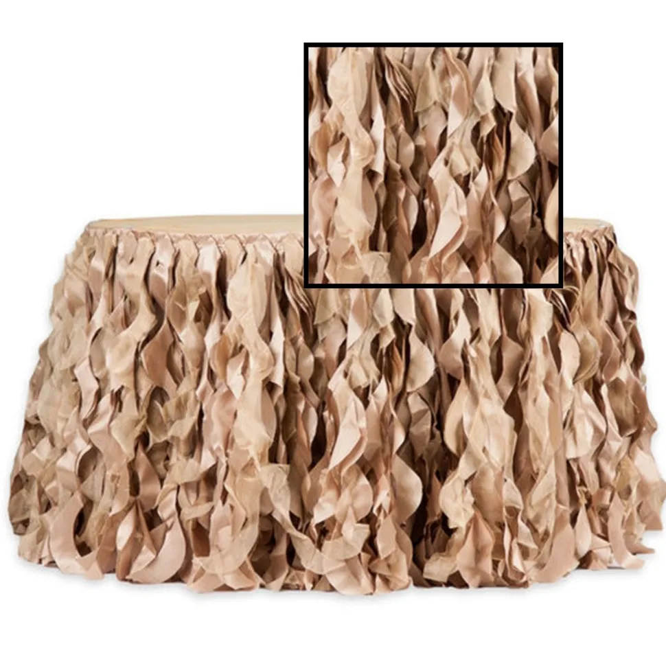 Spiral Taffeta & Organza Table Skirt - 17 Feet x 30 Inches High - Champagne