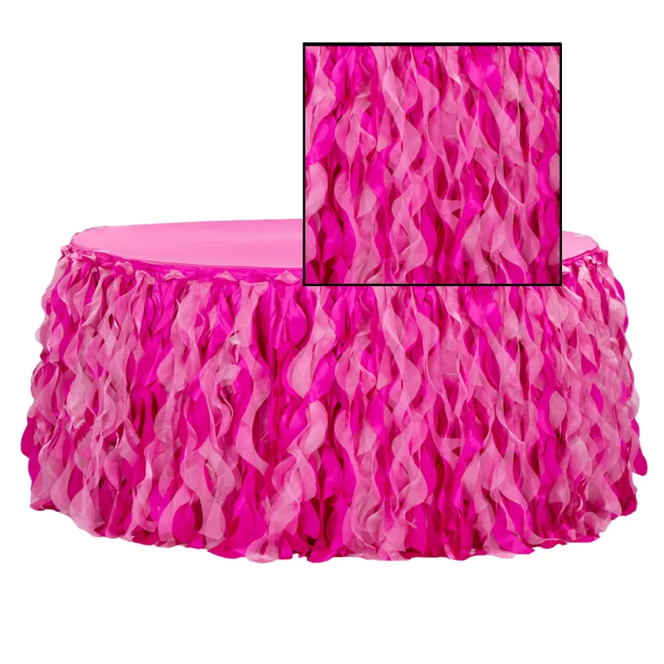 Spiral Taffeta & Organza Table Skirt - 17 Feet x 30 Inches High - Fuchsia