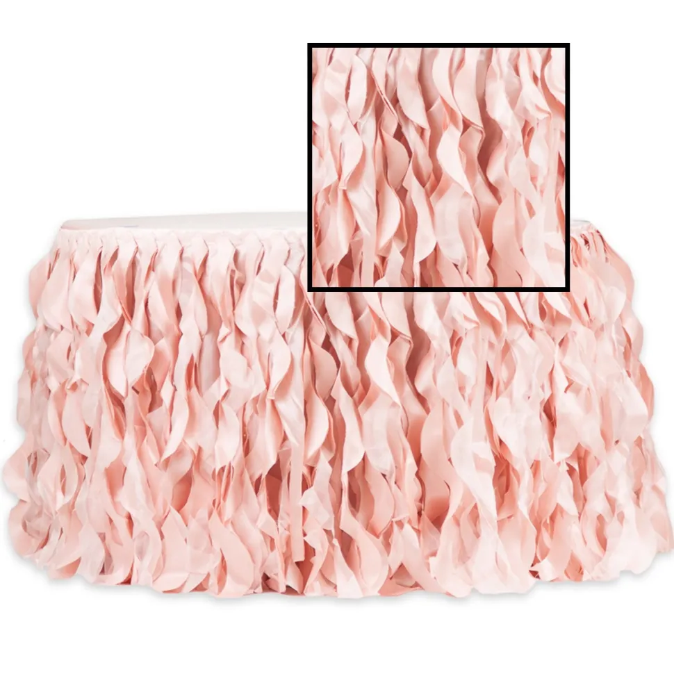 Spiral Taffeta & Organza Table Skirt - 17 Feet x 30 Inches High - Blush/Rose Gold
