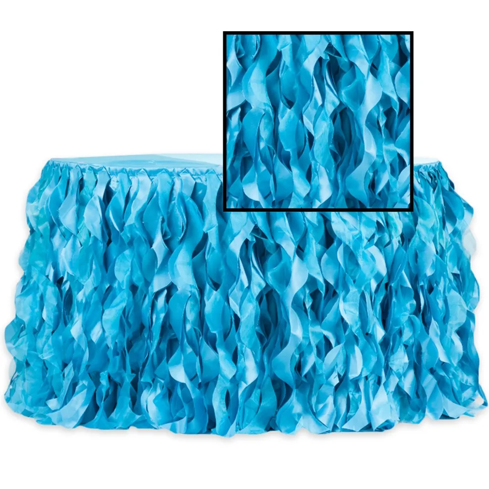 Spiral Taffeta & Organza Table Skirt - 17 Feet x 30 Inches High - Aqua Blue