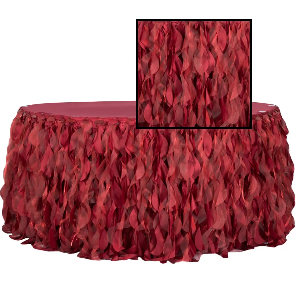 Spiral Taffeta & Organza Table Skirt - 17 Feet x 30 Inches High - Apple Red