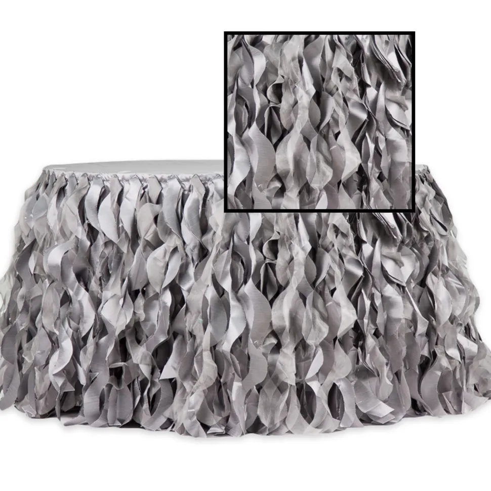 Spiral Taffeta & Organza Table Skirt - 17 Feet x 30 Inches High - Silver