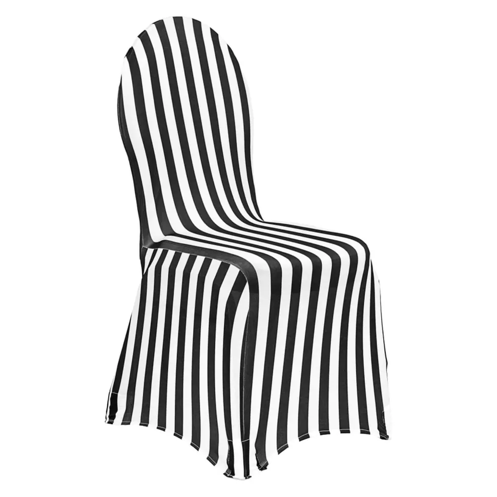 Striped Spandex (Lycra) Banquet & Wedding Chair Cover By Eastern Mills in Black and White