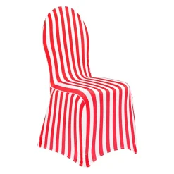 Striped Spandex (Lycra) Banquet & Wedding Chair Cover By Eastern Mills in Red and White