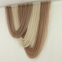Taupe Sheer Chiffon Valance Curtain – Curved Backdrop Swag Topper with Rod Pocket (4ft Wide x 4ft, 5ft, 6ft Height Options)
