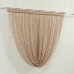 Taupe Sheer Chiffon Valance Curtain – Curved Backdrop Swag Topper with Rod Pocket (4ft Wide x 4ft, 5ft, 6ft Height Options)