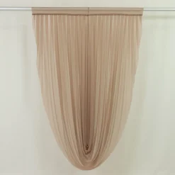 Taupe Sheer Chiffon Valance Curtain – Curved Backdrop Swag Topper with Rod Pocket (4ft Wide x 4ft, 5ft, 6ft Height Options)