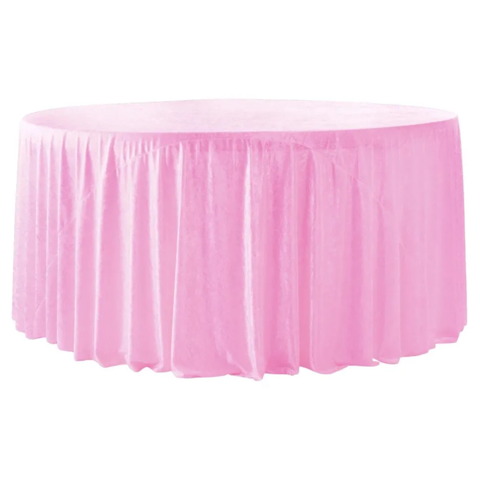 Velvet 132" Round Tablecloth - Pink