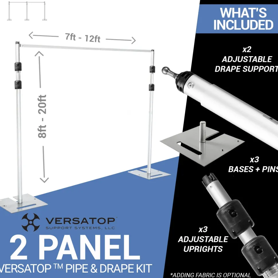 Versatop™ 2.0® - DELUXE-2 Panel Pipe and Drape Kit / Backdrop - 8-20 Feet Tall (Adjustable) Comes W/ 3 Piece Uprights for Maximum Height Adjustment