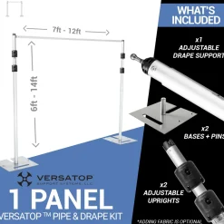 Versatop™ 2.0® - DELUXE-Single Panel Pipe and Drape Kit / Backdrop - 6-14 Feet Tall (Adjustable) Comes W/ 3 Piece Uprights for Maximum Height Adjustment