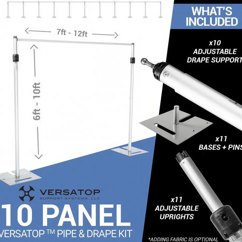 Versatop™ 2.0® - 10-Panel Pipe and Drape Kit / Backdrop - 6-10 Feet Tall (Adjustable)