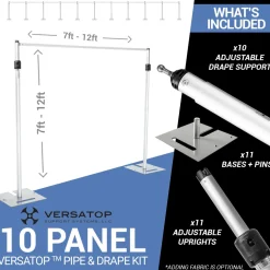 Versatop™ 2.0® - 10-Panel Pipe and Drape Kit / Backdrop - 7-12 Feet Tall (Adjustable)