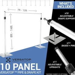 Versatop™ 2.0® - 10-Panel Pipe and Drape Kit / Backdrop - 8-14 Feet Tall (Adjustable)