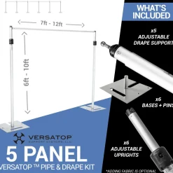Versatop™ 2.0® - 5-Panel Pipe and Drape Kit / Backdrop - 6-10 Feet Tall (Adjustable)