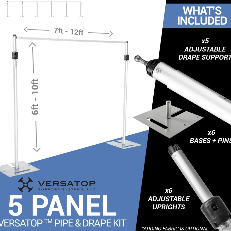 Versatop™ 2.0® - 5-Panel Pipe and Drape Kit / Backdrop - 6-10 Feet Tall (Adjustable)