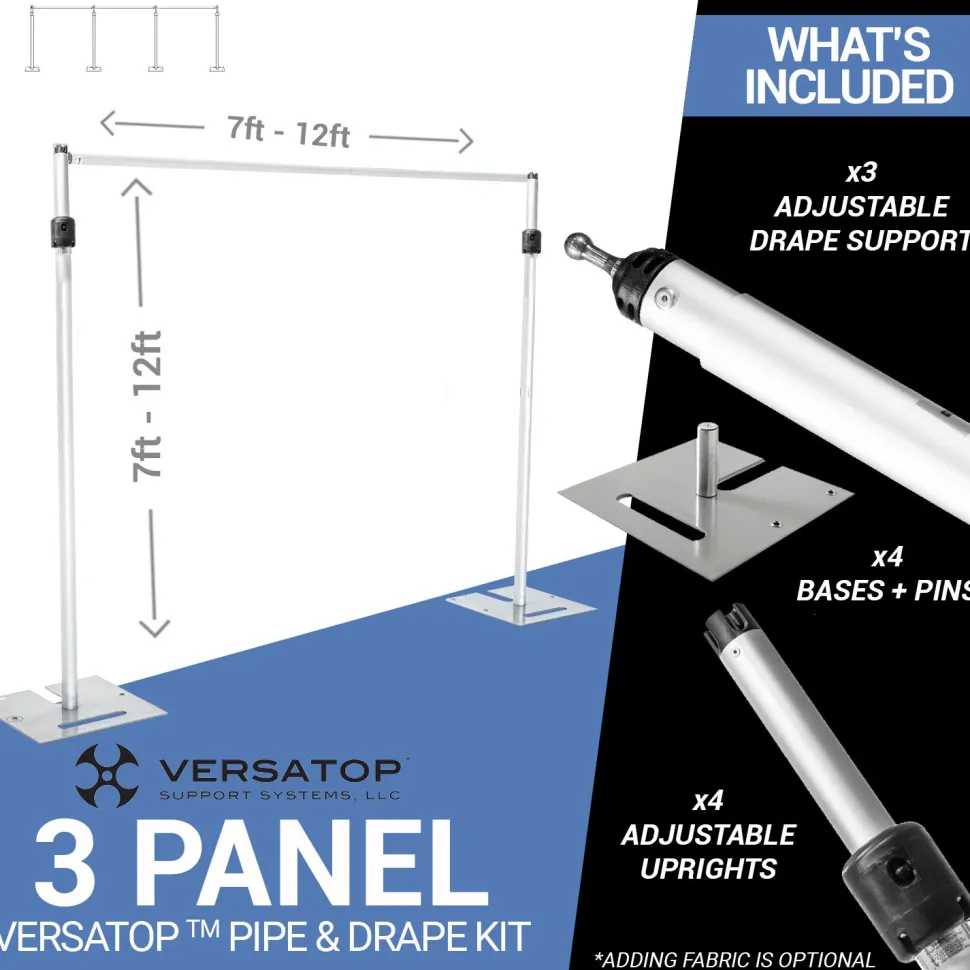 Versatop™ 2.0® - 3-Panel Pipe and Drape Kit / Backdrop - 7-12 Feet Tall (Adjustable)