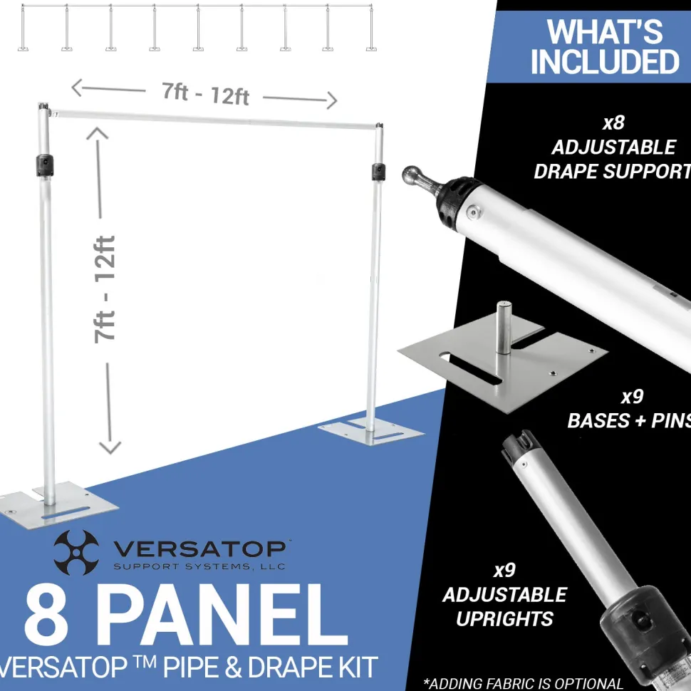 Versatop™ 2.0® - 8-Panel Pipe and Drape Kit / Backdrop - 7-12 Feet Tall (Adjustable)